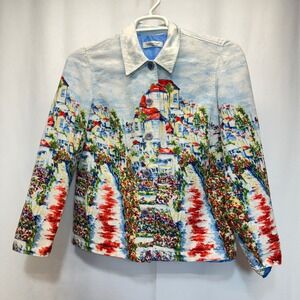 Coldwater‎ Creek Landscape Mural Jacket Womens Medium? Blue Village Art To Wear